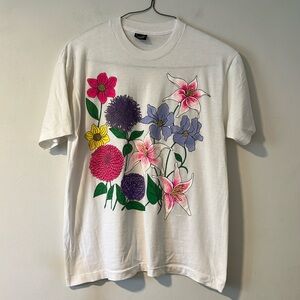 Vintage 90s Floral Graphic Tee XL Single Stitch 1991 VKC Made in USA
